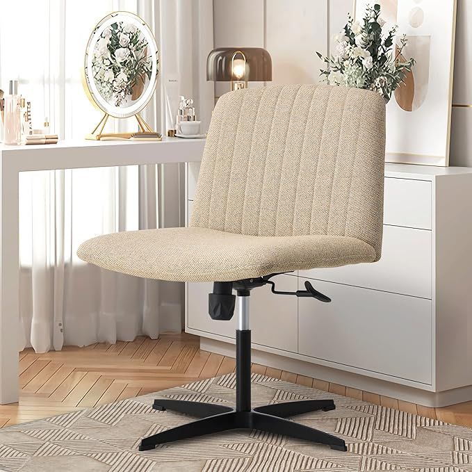 Swivel armless Chair No Wheels,Office Desk Chair with Fabric Padded,Height Adjustable Wide Seat C... | Amazon (US)