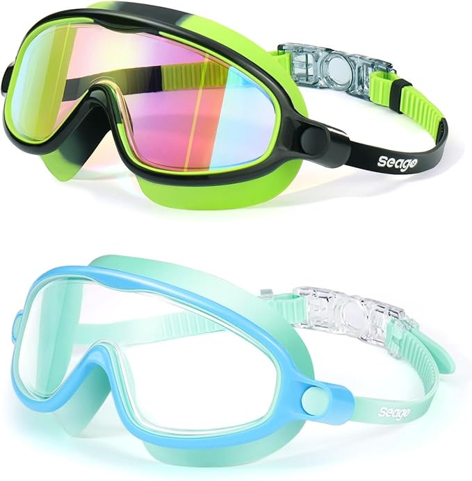 Seago Swim Goggles 2 Pack Anti-Fog Anti-UV Wide View Swimming Goggles for Kids 3-14 | Amazon (US)