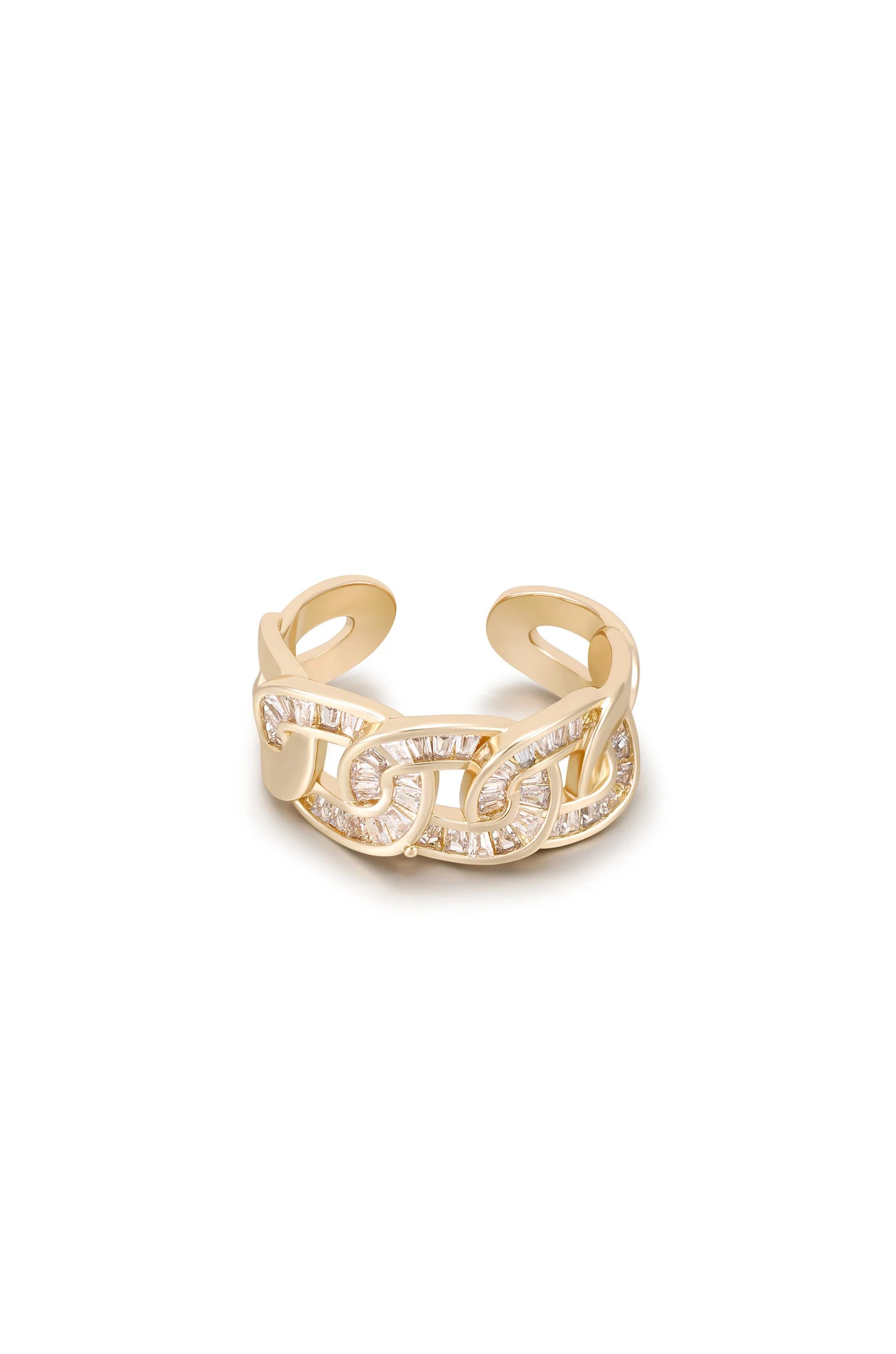 Adjustable Crystal 18kt Gold Plated Link Ring | Ettika
