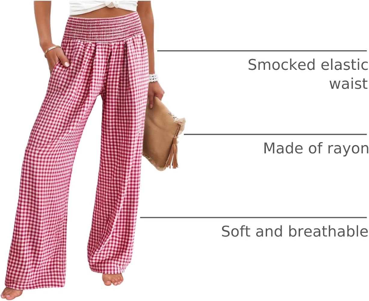 ANRABESS Womens Striped Gingham Palazzo Pants Wide Leg High Waisted Lounge Pajama Pants Cute Casu... | Amazon (US)