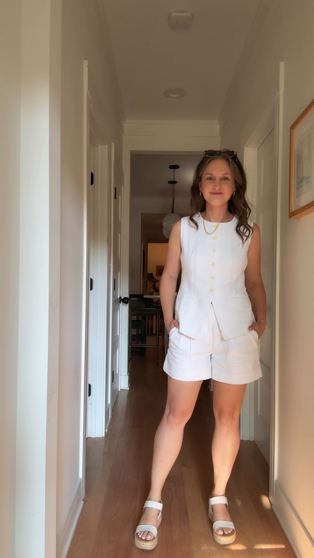 On a steamy Wednesday evening in July, this cool stay-at-home city mom said farewell to sweatpants and hello to Southern charm, stepping out in white linen shorts paired with a coordinating white linen vest, white flatform sandals, her go-to gold hoops, graduated rope necklace, and that glinting stack of permanent bracelets layered perfectly with her diamond tennis bracelet. The occasion? A breezy, firework-kissed night out with Friend of a Mom at Chef Art Smith’s Reunion, where Southern comfort food and Chicago skyline views made the midweek feel like a mini vacation. She sipped a welcome cocktail, grazed on charcuterie and tuna tartare, passed plates of buttermilk fried chicken and tomato pie, and saved just enough room for hummingbird cake (because obviously). And while the mashed potatoes were dreamy, it was the post-dinner pier walk under a glittering sky with new friends who already felt like old ones that sealed the magic.

#LTKStyleTip #LTKParties #LTKSeasonal