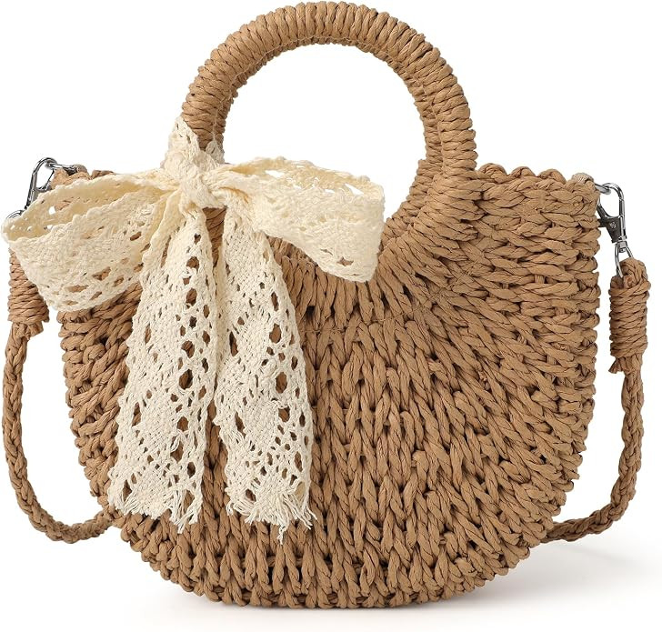 Straw Clutch Purses for Women, Cloud Dumpling Woven Bag with Detachable Chain, Beach Crossbody Sh... | Amazon (US)