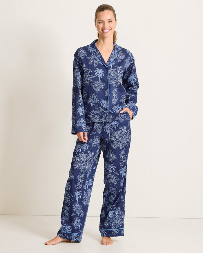 Woven Sateen Long-Sleeve Shirt & Pants Pajama Set | Tommy Bahama