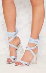 Blue Leg Tie Clear Block Heel Sandal | PrettyLittleThing UK