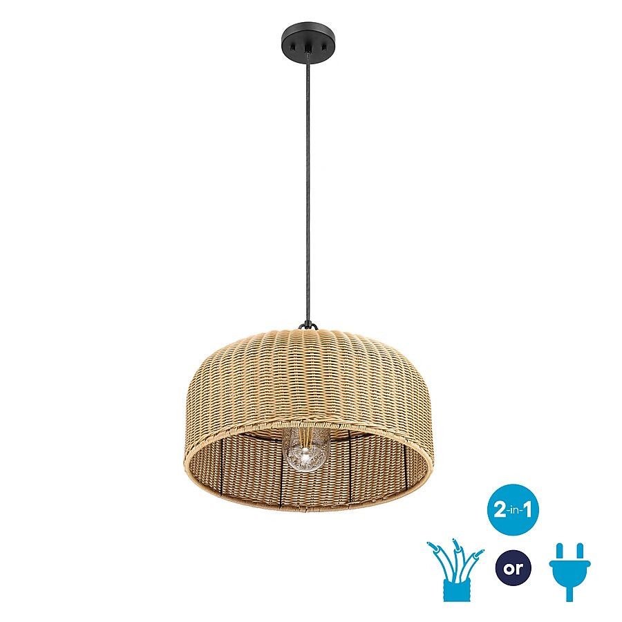allen + roth Matte Black and Natural Transitional Seeded Glass Dome LED Medium Indoor/Outdoor Han... | Lowe's