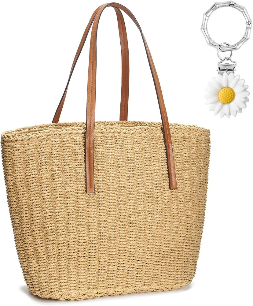 Large Straw Beach Bag for Women Summer Tote Bags Shoulder Handbags Woven Straw Totes-Perfect for ... | Amazon (US)