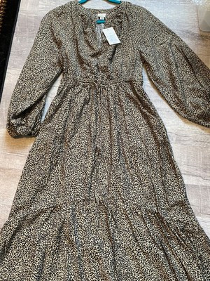 A New Day XS Leopard Print 3/4 Sleeve Tiered Maxi Dress | eBay US