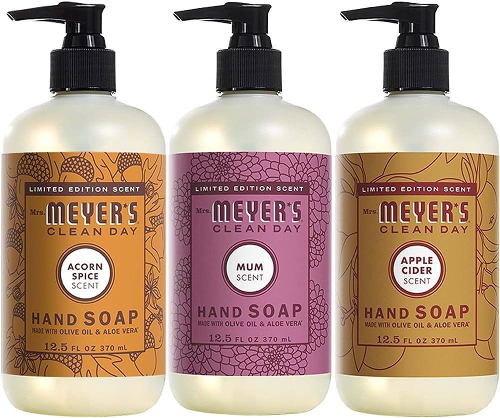 Mrs. Meyer's Liquid Hand Soap Fall Scent Variety, 1 Apple Cider, 1 Acorn Spice, 1 Mum, 12.5 oz Ea... | Amazon (US)