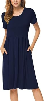 DB MOON Women Summer Casual Short Sleeve Dresses Empire Waist Dress with Pockets | Amazon (US)