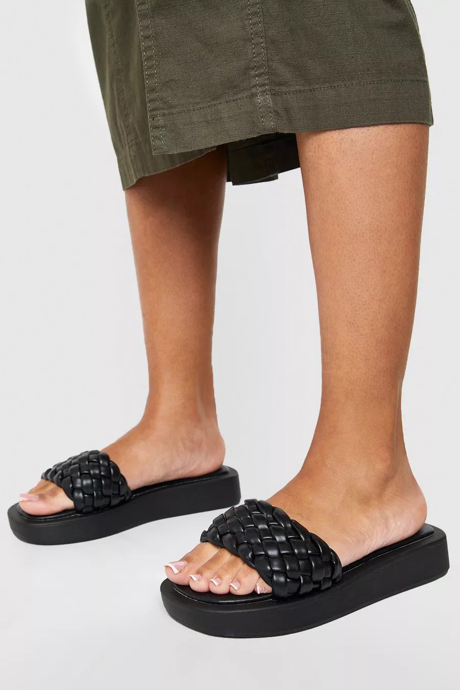 Woven Detail Platform Slides | boohoo (US & Canada)
