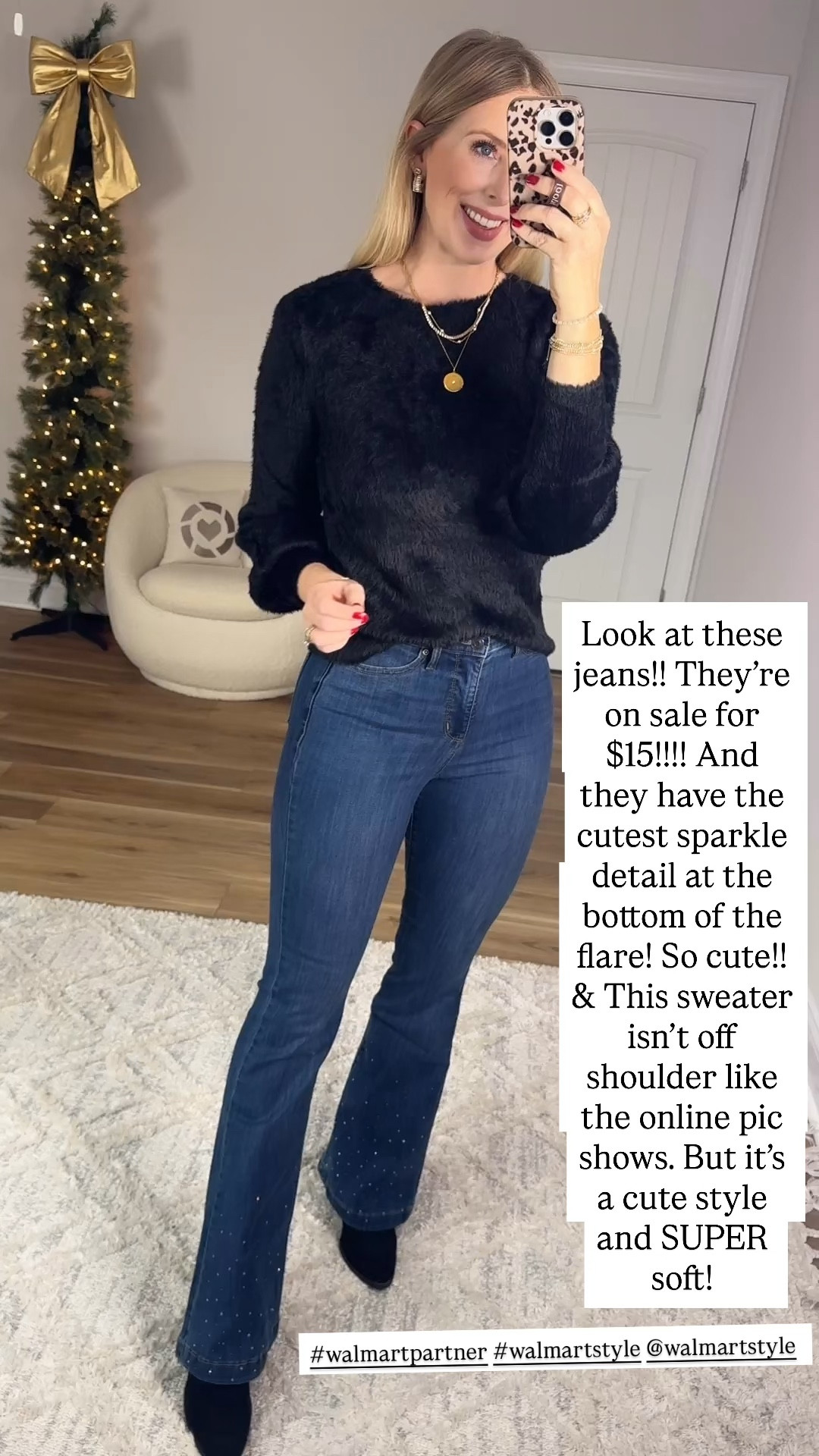 Weekend Walmart Wins try-on
‘Off the shoulder top’- more of a boatneck style for me! Wearing a small
Sparkle flare jeans- 2, go with smaller size!! 

#walmartpartner #walmartstyle @walmartstyle

#LTKSaleAlert #LTKHoliday #LTKFindsUnder50