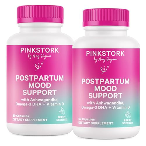 Pink Stork Postpartum Mood Support - Postnatal Hormone Balance for Women - Breastfeeding Friendly - Stress & Cognitive Support, New Mom Essentials - Ashwagandha, Chamomile, & Vitamin D, 120 Capsules | Amazon (US)