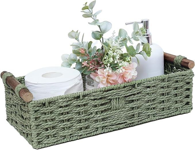 Round Paper Rope Storage Basket Wicker Baskets for Organizing with Handle Decorative Storage Bins... | Amazon (US)