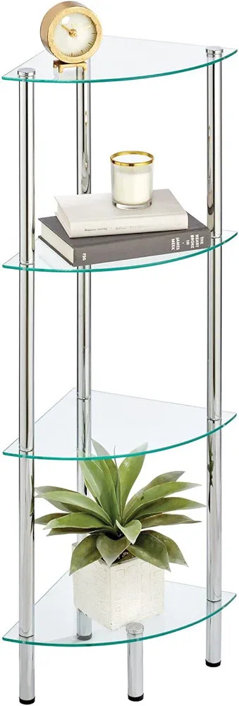 mDesign Modern Glass Corner 4-Tier Storage Organizer Tower Cabinet with Open Shelves - Display Fu... | Amazon (US)