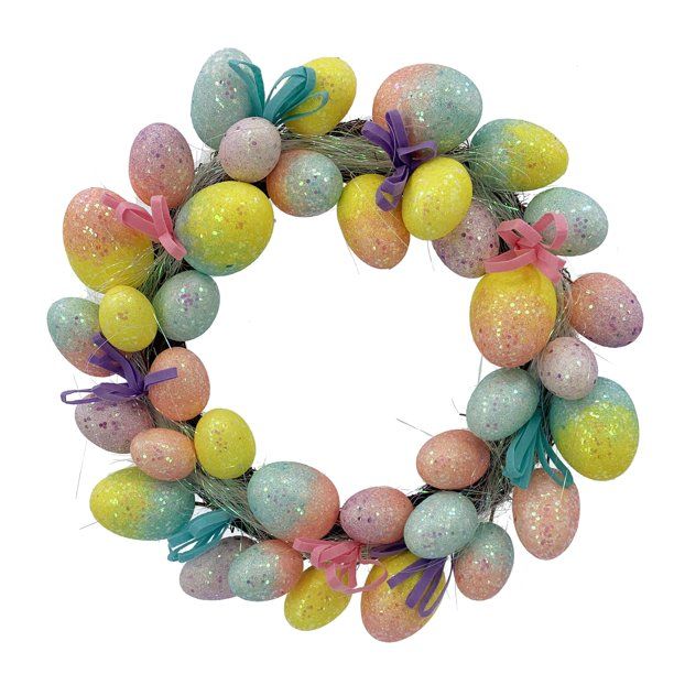 Way to Celebrate Easter Polystyrene Bright Ombre Glittered Egg Wreath 19" Decoration - Walmart.co... | Walmart (US)