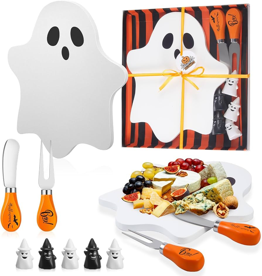 Ziliny Halloween Cheese Board Set Mini Ghost Shaped Cutting Board Small Bamboo Wooden Charcuterie... | Amazon (US)