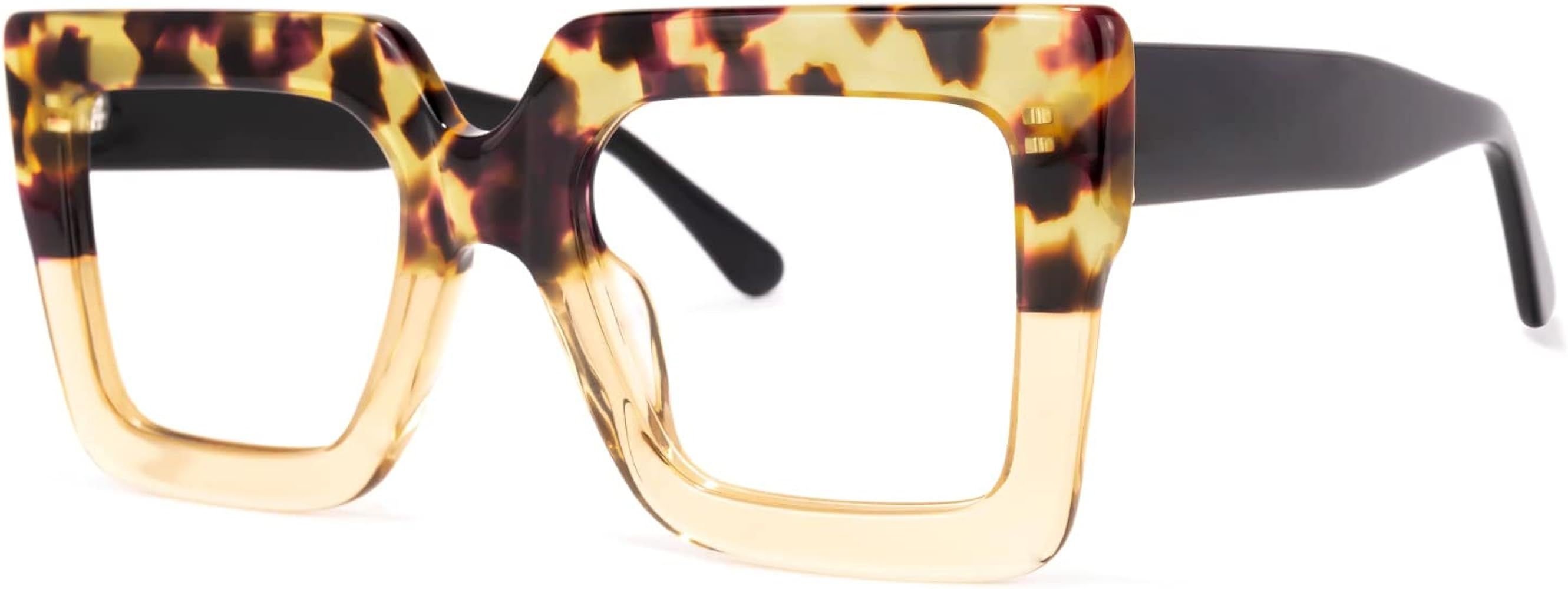 Zeelool Stylish Thick Oversized Square Blue Light Blocking Glasses for Women 100% UV400 Protection B | Amazon (US)