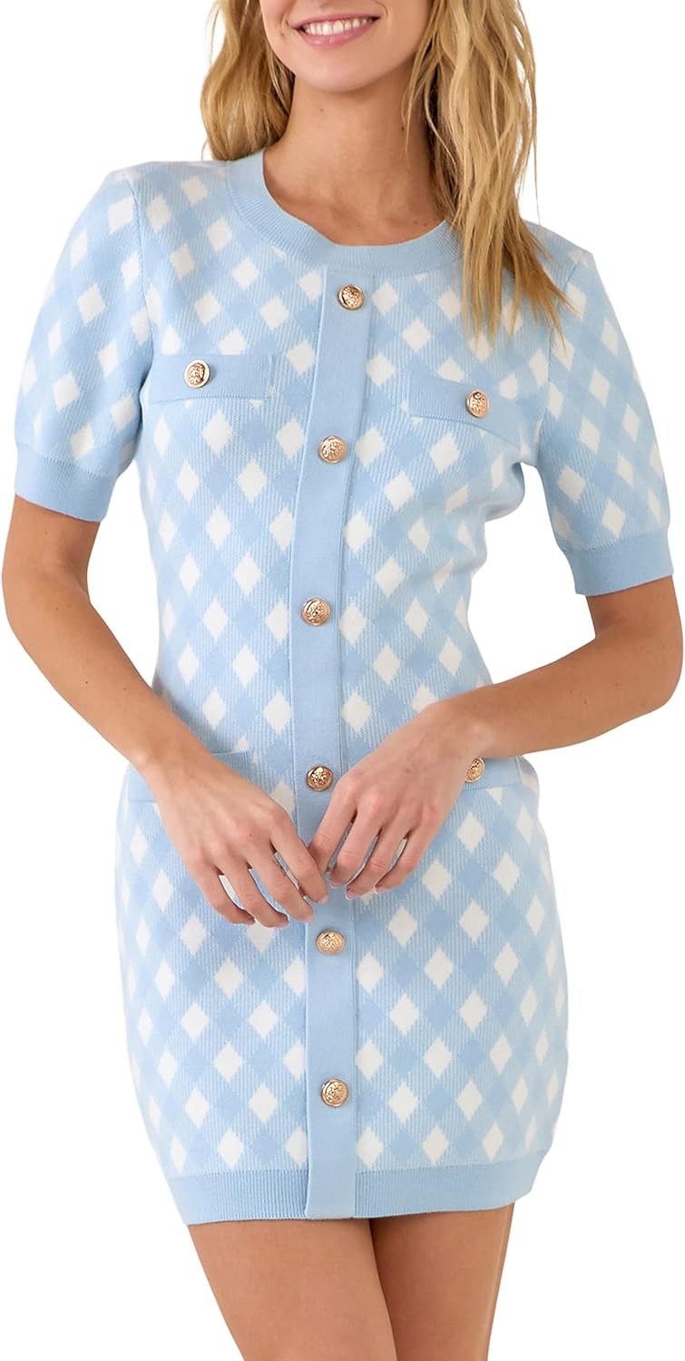 endless rose Women's Short Sleeve Gingham Dress | Amazon (US)