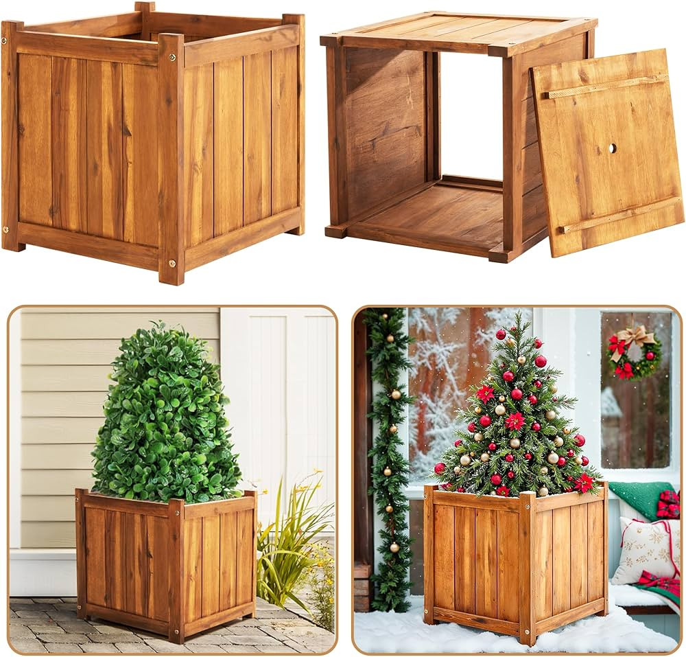 Idzo Set of 2 Hardwood Outdoor Flower Box, Durable Acacia Wood Flower Boxes for Outdoor Plants wi... | Amazon (US)
