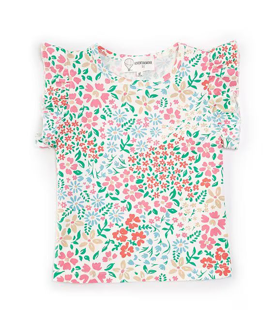 Little Girls 2T-6X Flutter Sleeve Floral Print Top | Dillard's
