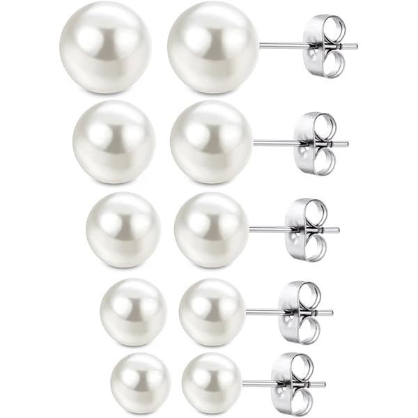 Pearl Earrings Studs for Women Girls, White Pearl CZ Earrings Bridal Simulated Pearl Rhinestone Pear | Amazon (US)