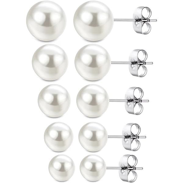Pearl Earrings Studs for Women Girls, White Pearl CZ Earrings Bridal Simulated Pearl Rhinestone Pear | Amazon (US)
