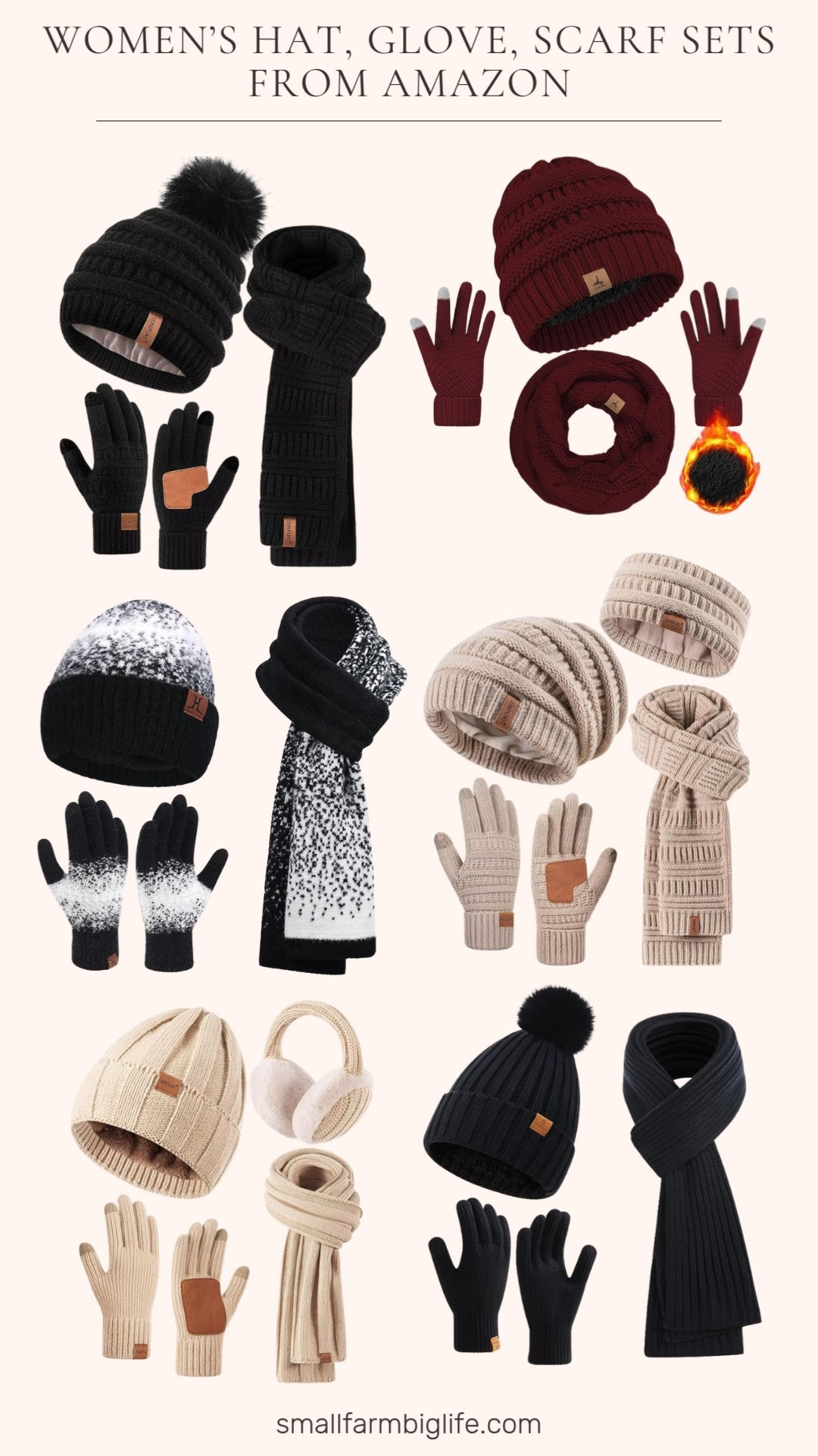 Cozy winter sets you’ll reach for daily ❄️ Matching hats, gloves, and scarves in black, cream, and deep red. They are warm, effortless, and perfect for cold weather outfits. 

 #LTKSeasonal #LTKOver40 #LTKFindsUnder50