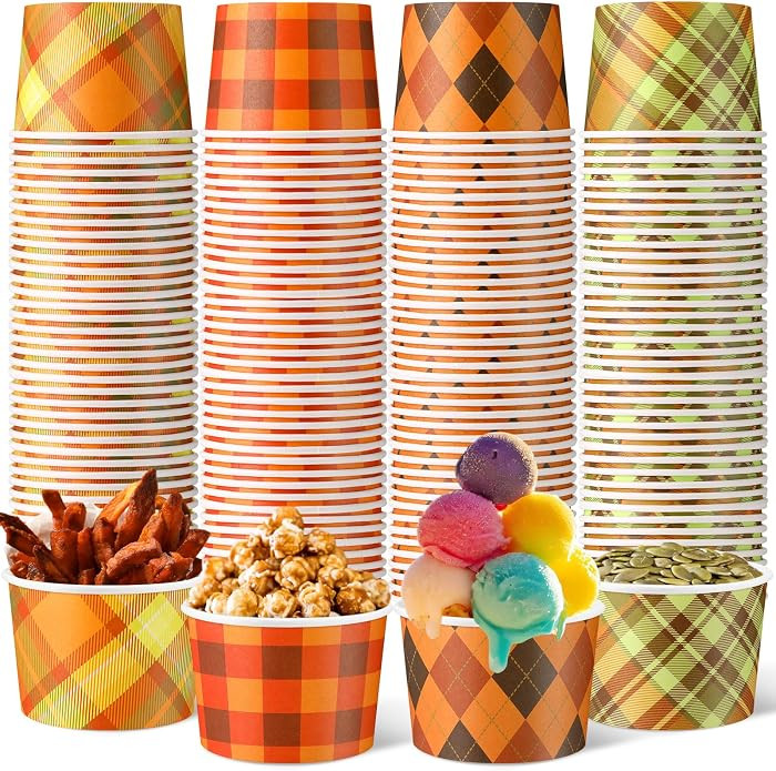 100 Pcs 9oz Fall Paper Bowls Plaid Treat Snack Cups Autumn Ice Cream Dessert Bowls Thanksgiving T... | Amazon (US)