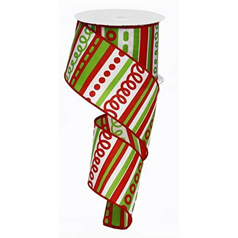EXPRESSIONS Christmas Wired Ribbon Stripes and Swirl : Red Lime Green White 2.5 Inches X 50 Yards... | Walmart (US)