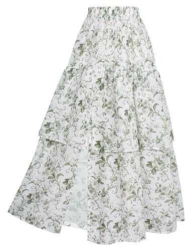 Maxi Skirts for Women Flowy Summer Slit High Waist Floral Skirts Green 2XL | Amazon (US)