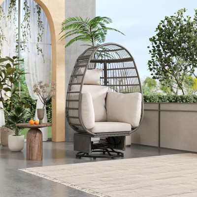 VisioGear Egg Chairs, Patio Swivel Egg Chair with Cushion, with Rocking Function for Balcony, Grey & Beige, 38.6"*31.5"*58.7" | Target