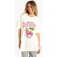 Womens Cherries Oversized T-Shirt - Cream - S | boohoo (US & Canada)