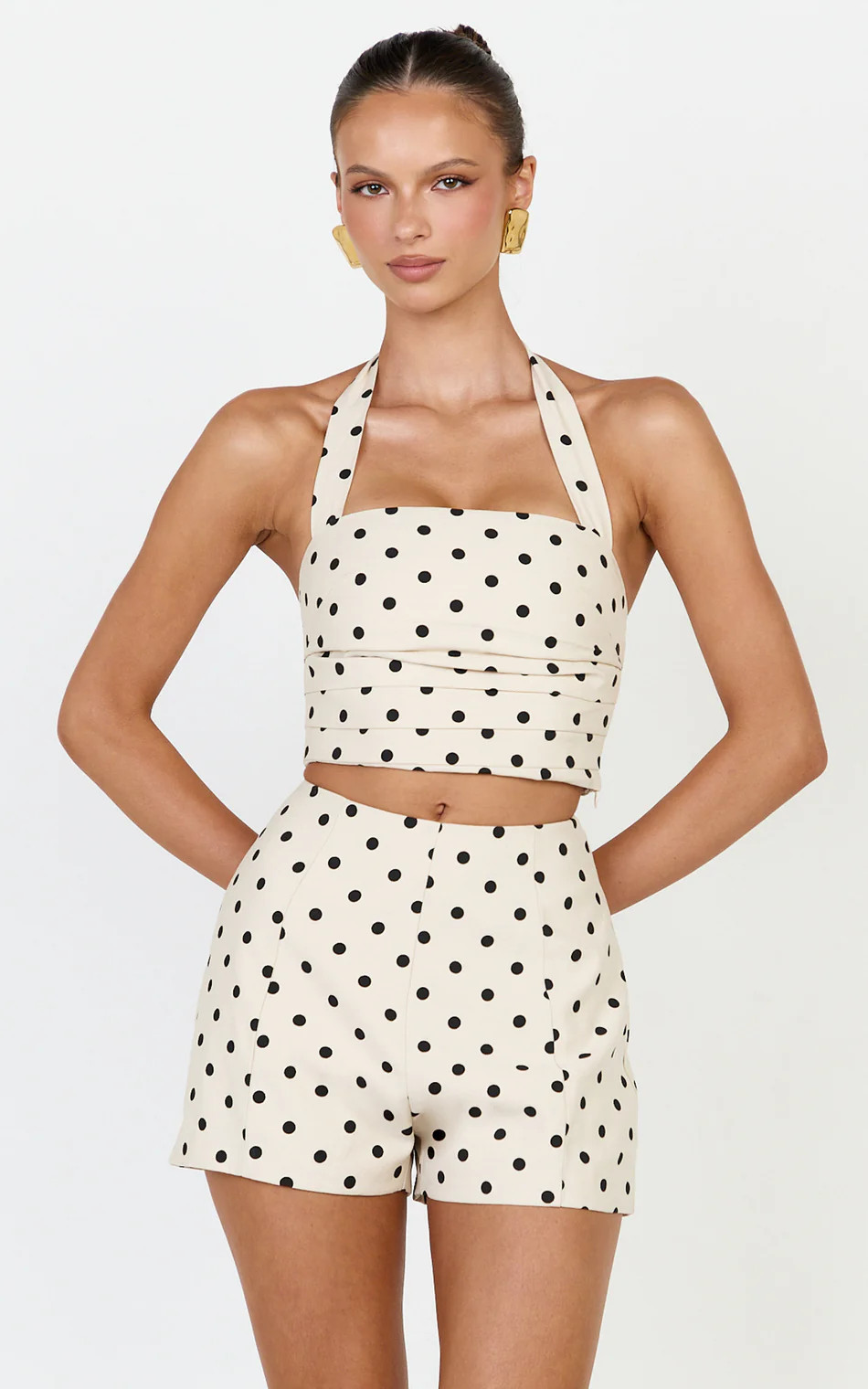Halter Top And Matching Shorts Set in Black & White polka | Showpo (US, UK & Europe)