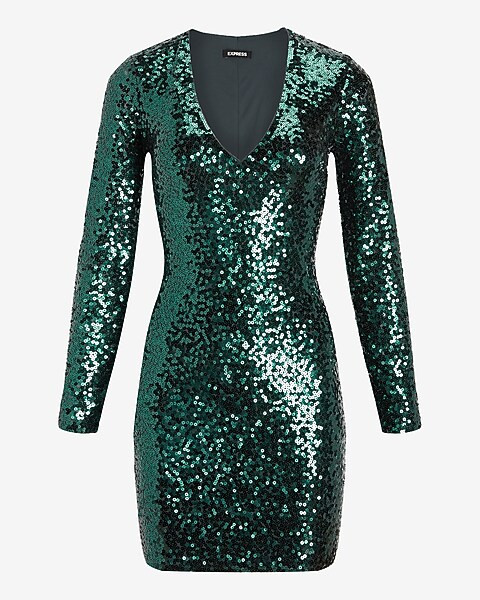 Sequin V-Neck Sheath Dress | Express