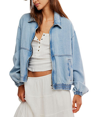 Women's Birdie Front-Zip Collared Denim Jacket | Macy's