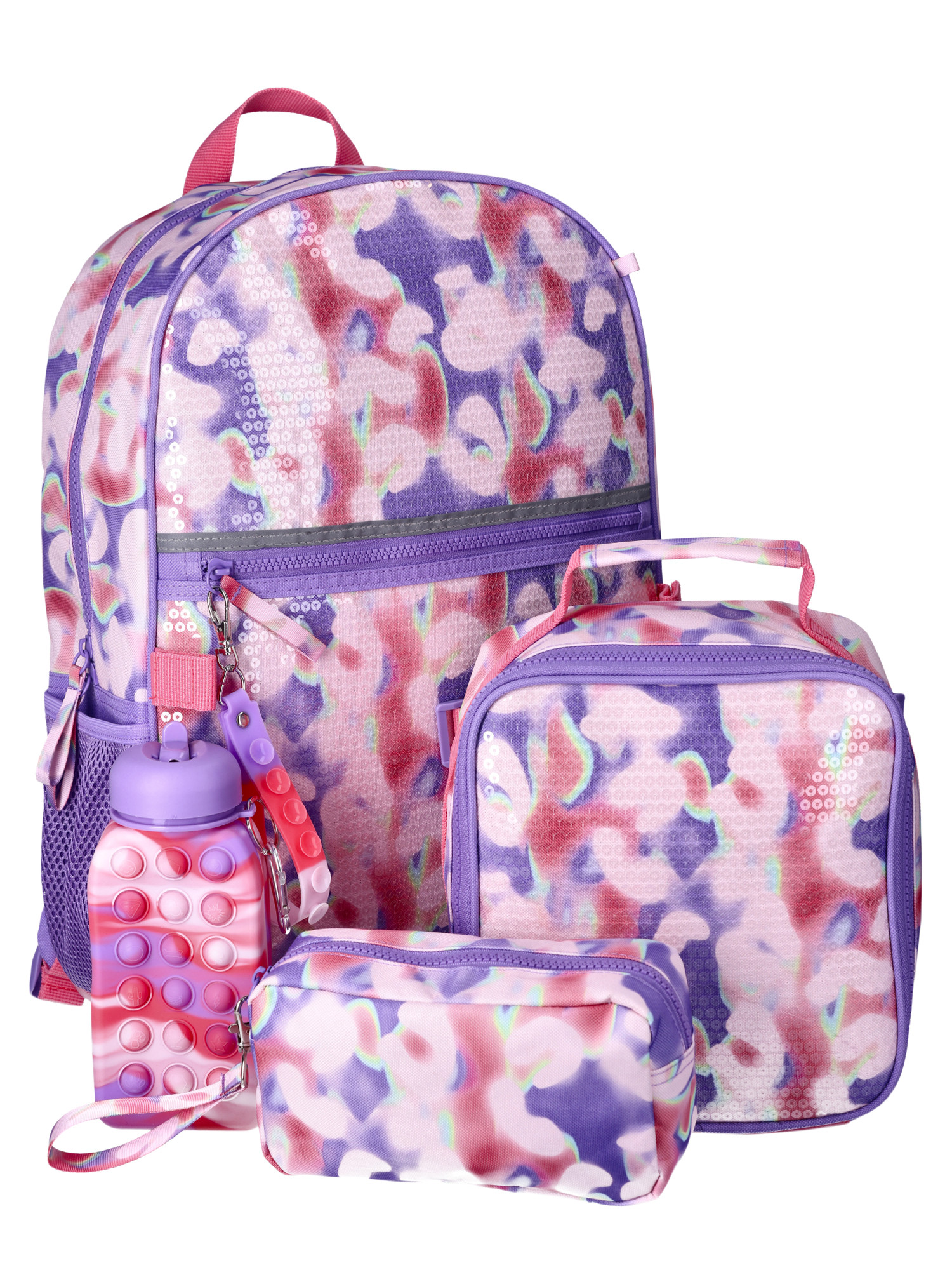 Wonder Nation Girls 17" Laptop Backpack 5-Piece Lunch Bag Set Dreamy Leopard, Lilac Satin - Walma... | Walmart (US)