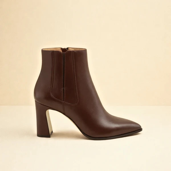 Chocolate Brown Calf Leather Bold Block Ankle Boot | ALLY Shoes