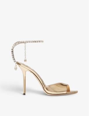 Saeda crystal-embellished metallic-leather heeled sandals | Selfridges
