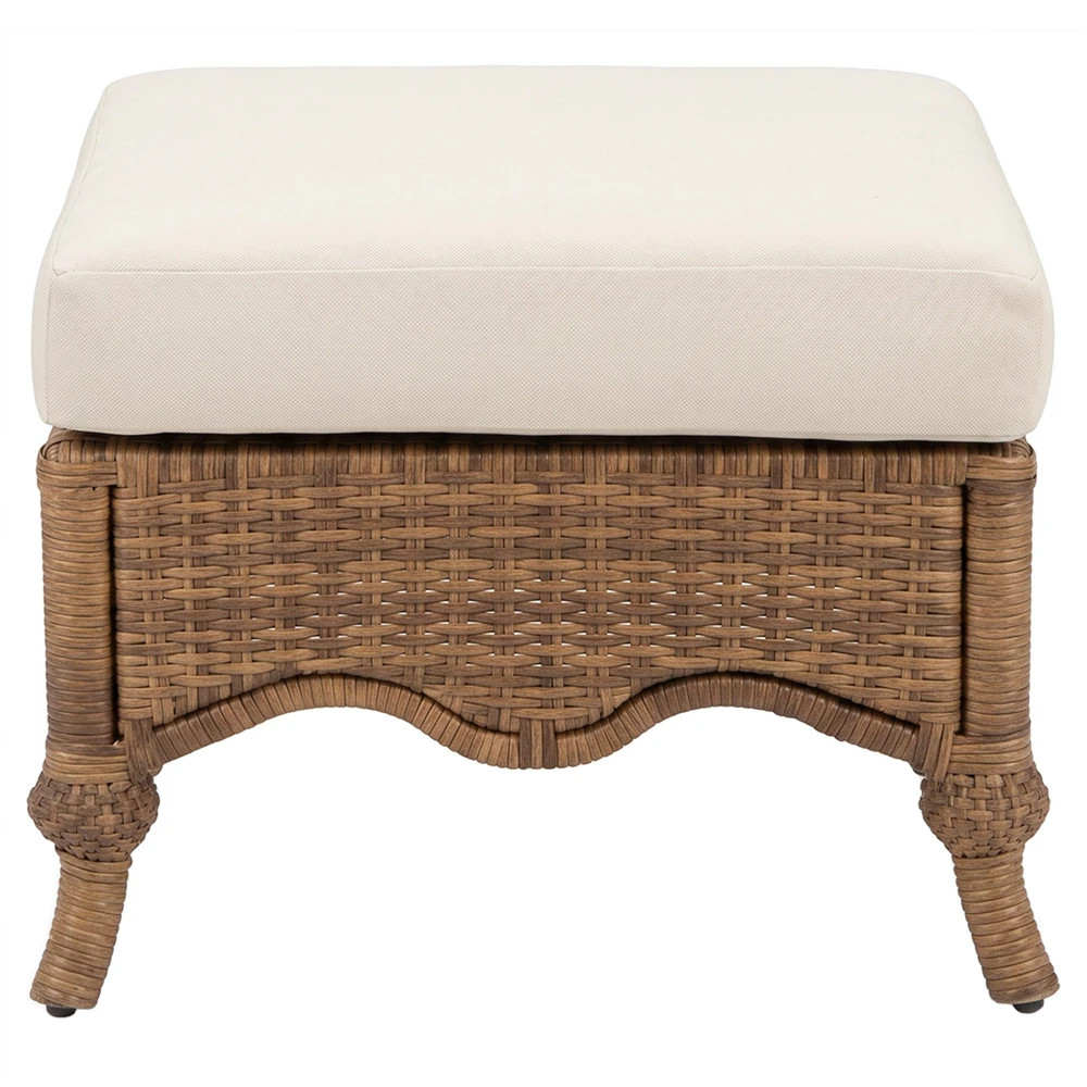 Clara Coastal Beach Brown Rattan Square Outdoor Ottoman | Kathy Kuo Home