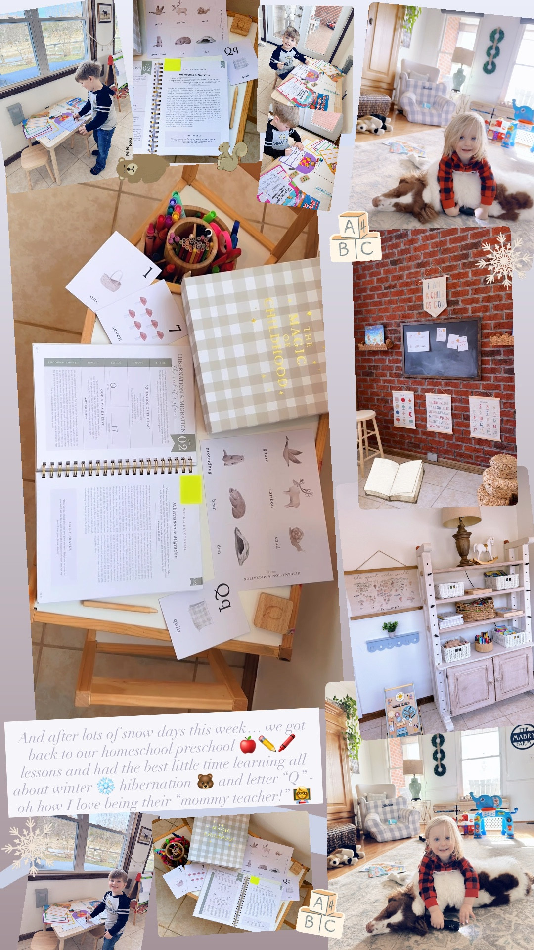 And after lots of snow days this week… we got back to our homeschool preschool 🍎✏️🖍️ lessons and had the best little time learning all about winter ❄️ hibernation 🐻 and letter “Q” - oh how I love being their “mommy teacher!” 👩‍🏫 

#LTKmorningroutine #LTKmomlife #LTKKids