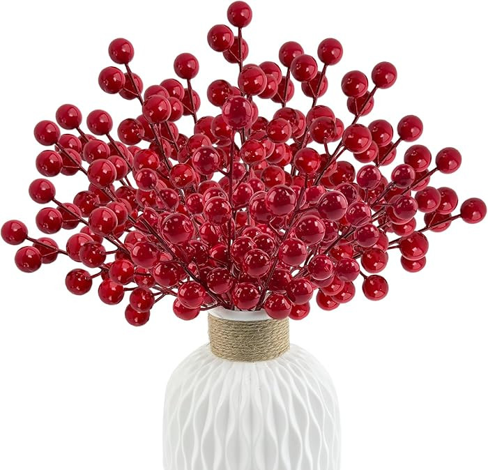 Morofme 40pcs Artificial Berry Stems Branches Red Faux Holly Berries Picks Ornaments Christmas Fa... | Amazon (CA)