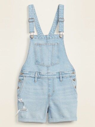 Distressed Light-Wash Jean Shortalls for Women -- 3-inch inseam | Old Navy (US)