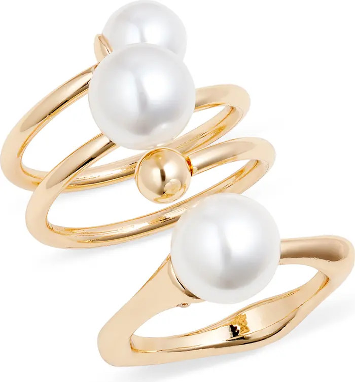 Set of 2 Faux Pearl Coil Rings | Nordstrom