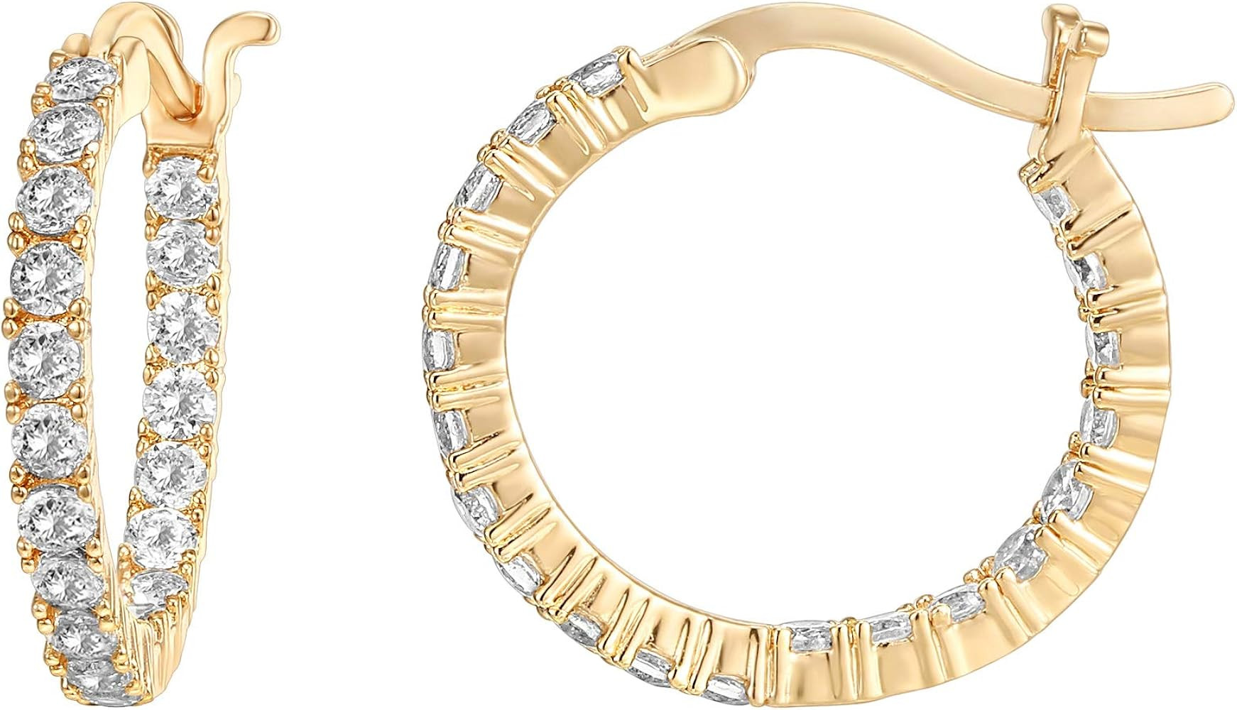 14K Gold Plated 925 Sterling Silver Post Cubic Zirconia Hoop Earrings | Amazon (US)