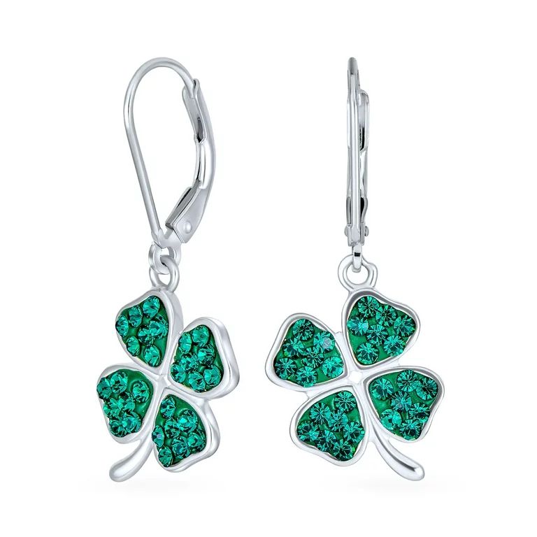 Bling Jewelry Celtic Green Crystal Shamrock Clover Charm Earrings Silver Lever back | Walmart (US)