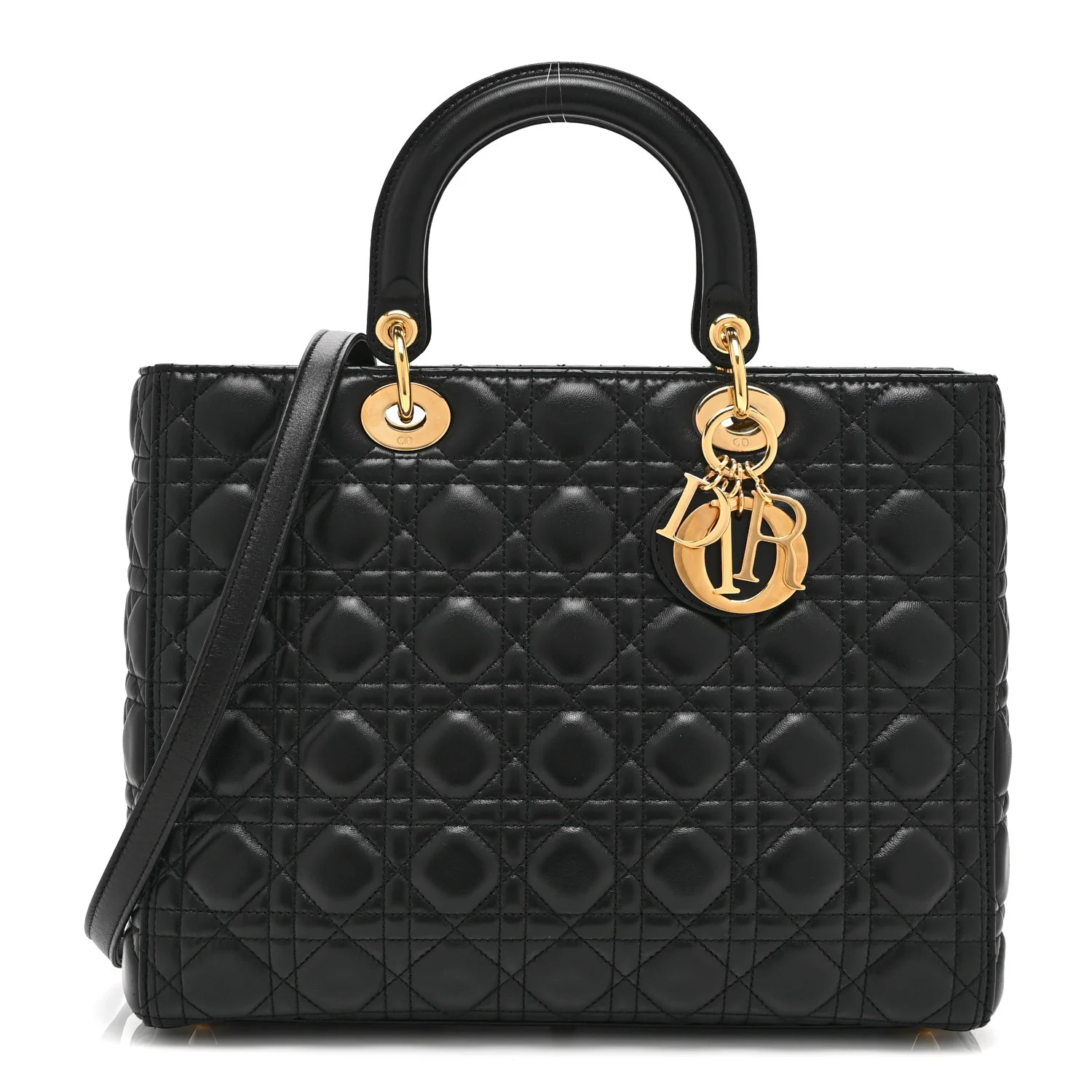 Christian Dior Lambskin Cannage Large Lady Dior Black 1866248 | FASHIONPHILE (US)