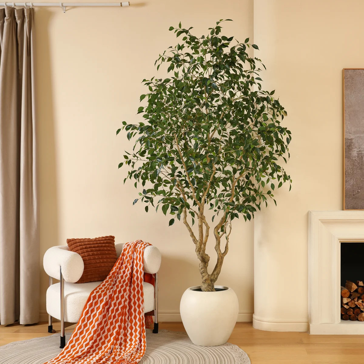 Adcock 8' H Artificial Ficus Tree in 18" White Planter | Wayfair North America