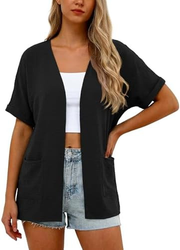 GRECERELLE Women Lightweight Cardigan Summer Short Sleeve Open Front Casual Loose Kimono Cover Up... | Amazon (US)