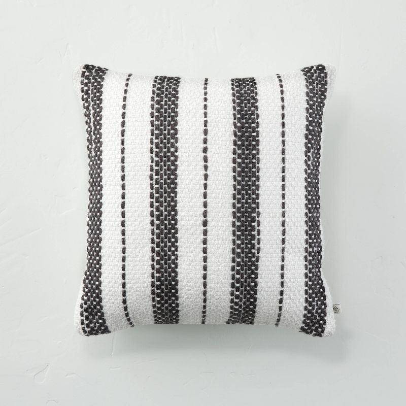 18" x 18" Bold Stitch Stripe Indoor/Outdoor Throw Pillow Dark Gray - Hearth & Hand... | Target
