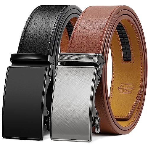 Zitahli Ratchet Belt for Men - 2 Packs Leather Mens belt For Gift Men Dress and Casual,Trim to Fit Size 28"-36" | Amazon (US)